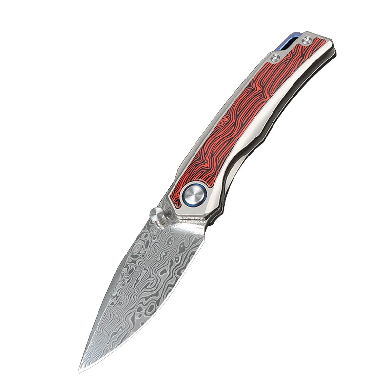 Outdoor high hardness powder-free Damascus steel collection knife Damascus titanium alloy handle folding knife gift box folding knife