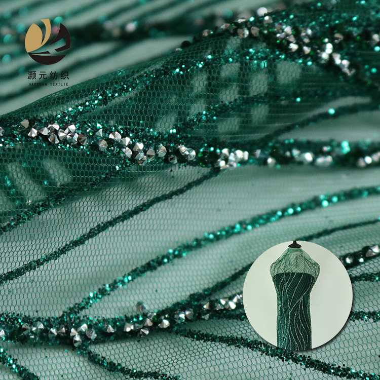 2024 nueva gaza de malla de malla de encaje de oro rociado diamante vestido de boda tela al por mayor