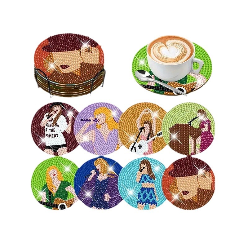 Taza de pintura de diamante personalizada almohadilla de taza de perforación completa almohadilla de aislamiento térmico redonda almohadilla de mesa de comedor de animales DIY forma especial almohadilla de taza con estante al por mayor