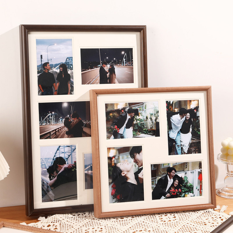 Cross-Border Wholesale Solid Wood Nine-Compartment Photo Frame Set for Couples, Available in Various Sizes, Can Be Hung or Placed, Suitable for Photo Wall Decoration