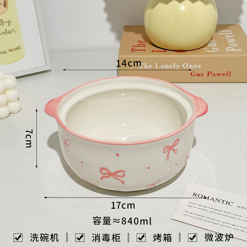 Tazón de fideos cerámicos de alto valor facial bajo esmalte de color doméstico dormitorio de estudiantes con taza de polvo de caracol con cubierta de gran capacidad de taza de fideos de orejas
