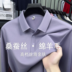 轻奢含桑蚕丝绵羊毛高级感长袖polo衫男商务休闲翻领通勤男士T恤