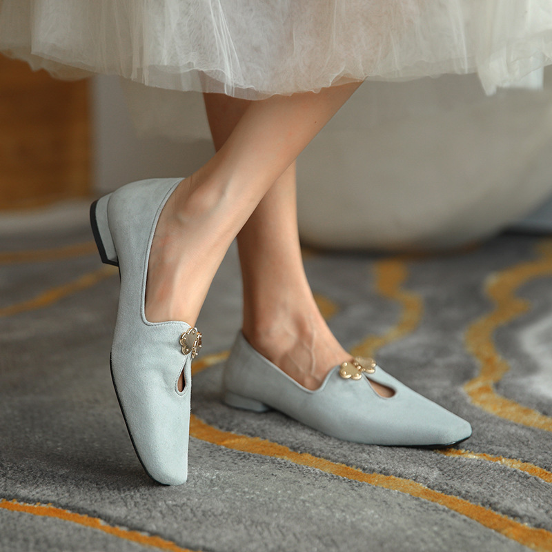 F102404 Autum Export Style Comfortable Low-Heeled Square Toe 40-43 Casual Shoes Single Shoes