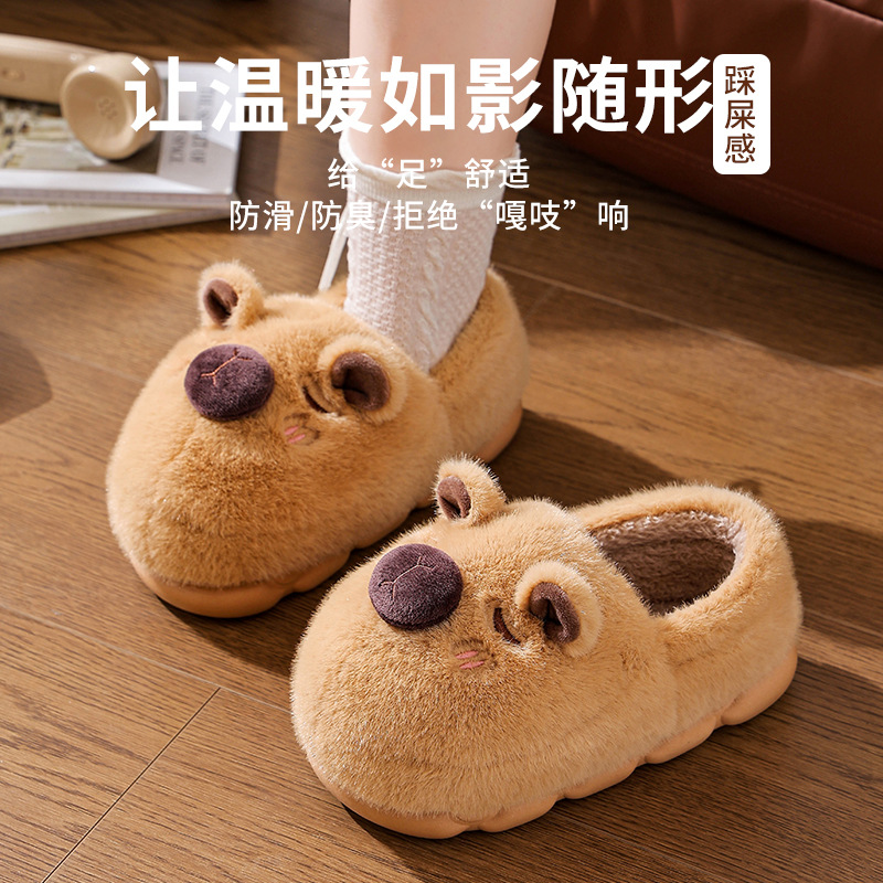 Bolsa de mujer otoño invierno tacones 2025 nuevo Capibara interior anti-deslizante calentamiento de peluche pareja zapatos de algodón hombre
