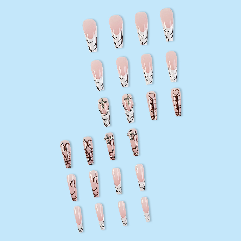 Uñas postizas de moda transfronterizas, diseño negro francés, uñas a presión para arte de uñas