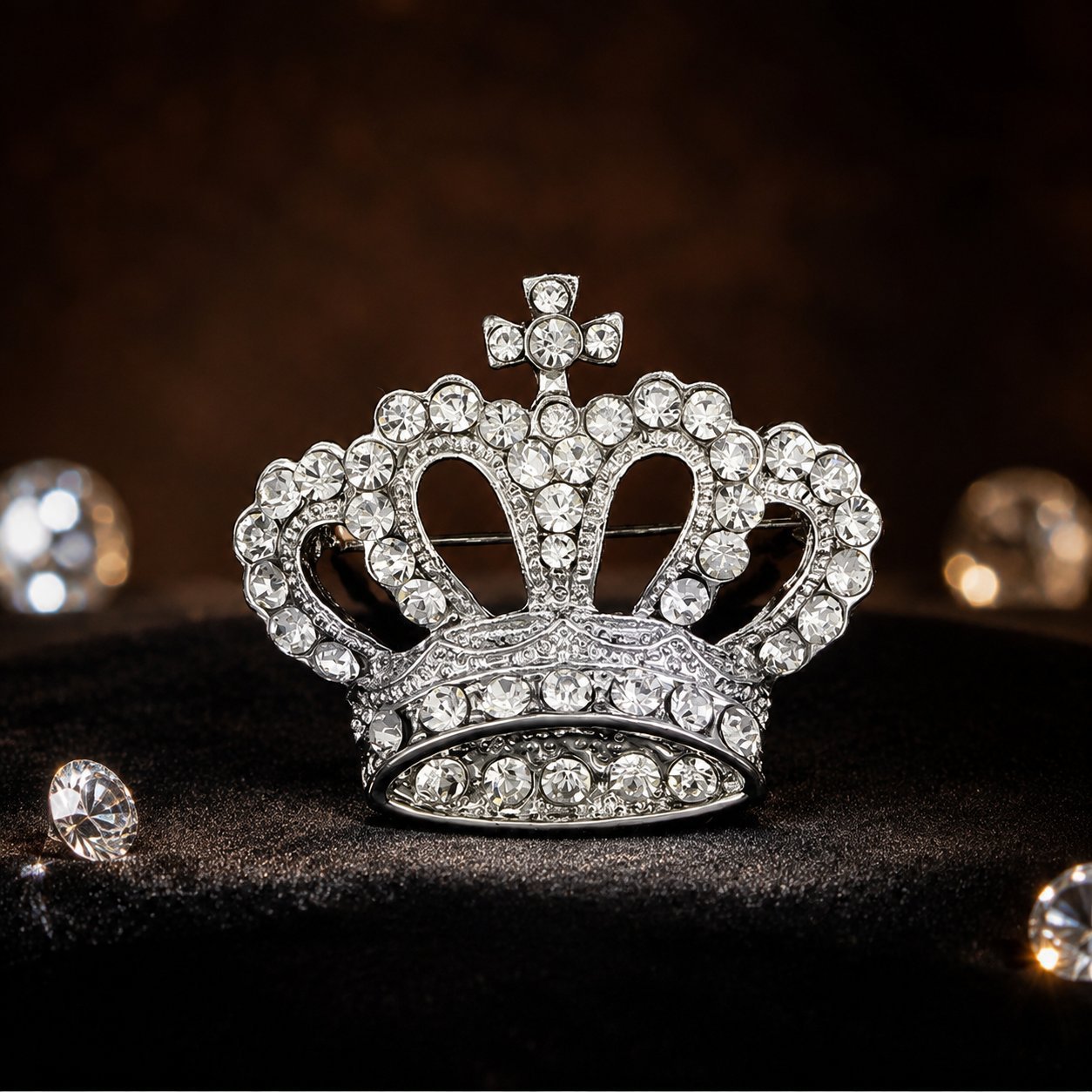 2023 New Korean Style Brooch Individuality Couple Full Diamond Crown Temperament Pin Electroplated Alloy Jewelry Accessories
