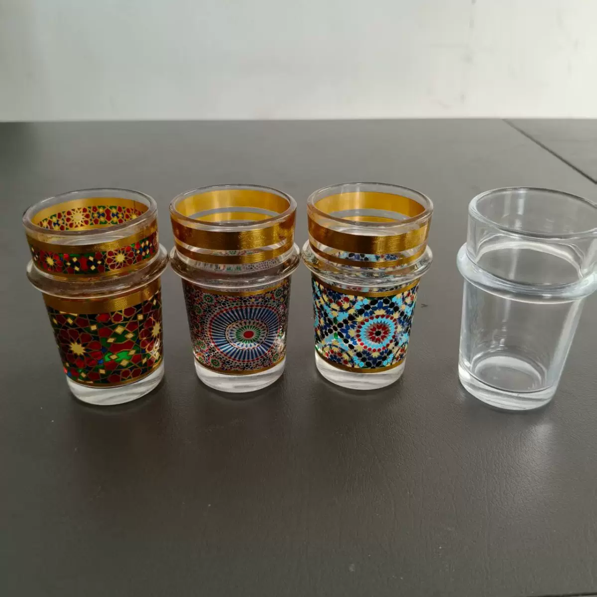 中东地区高颜值高档爆款贴花玻璃酒杯野外野炊水杯户外玻璃茶水杯