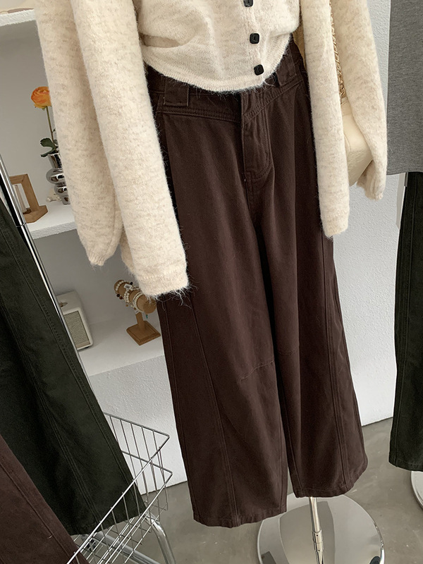 欧玛莱 复古弯刀牛仔裤女秋季新款宽松显瘦直筒阔腿工装裤潮 4890|undefined