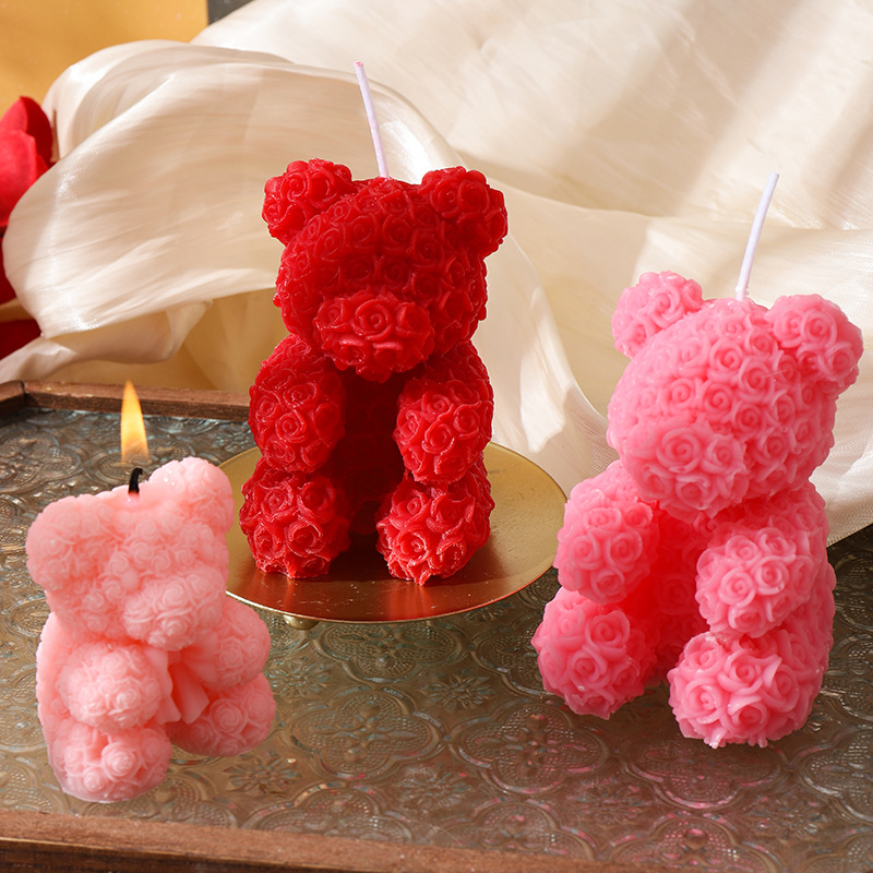 Candada de aromaterapia de oso lindo creativo Vela de oso rosa de bricolaje hecha a mano Regalo de aniversario de pareja Regalo de mano