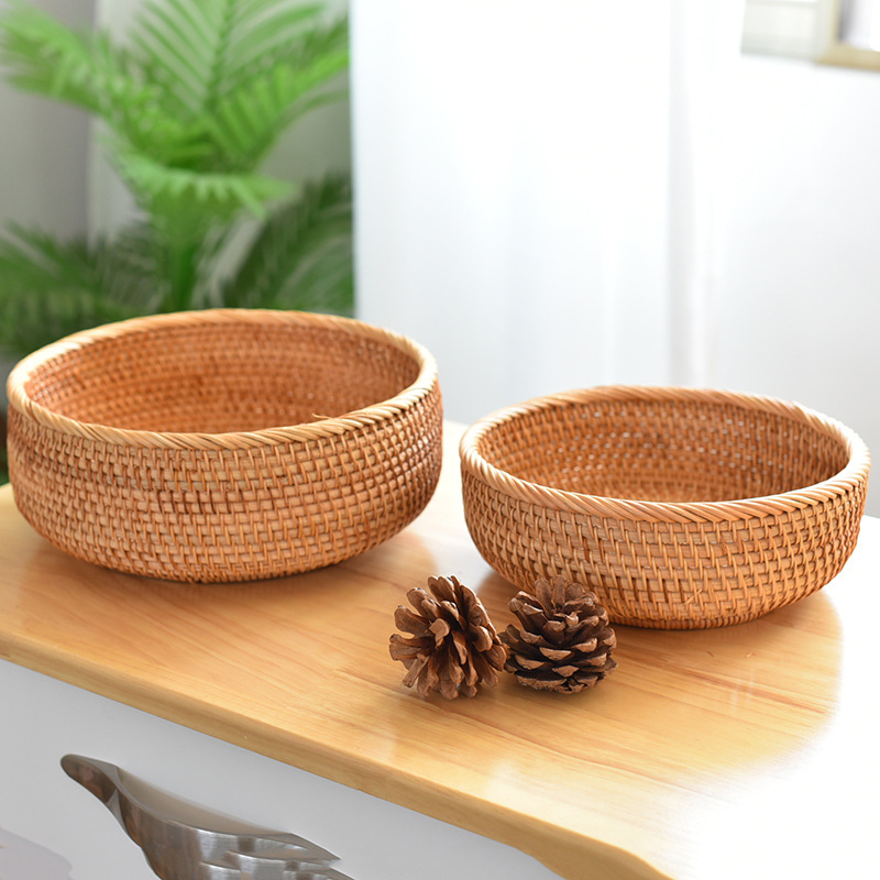 Cesta de almacenamiento hecha a mano de ratán drenaje de frutas y verduras hogar sala de estar cocina merienda cesta de almacenamiento cesta de pan merienda