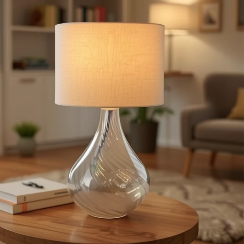 Lámpara de mesa de vidrio Lámpara de mesa de noche de dormitorio Lámpara de mesa de vidrio para el hogar Sala de estar Mesita de noche de estilo europeo Lámpara de mesa de decoración de habitación de boda