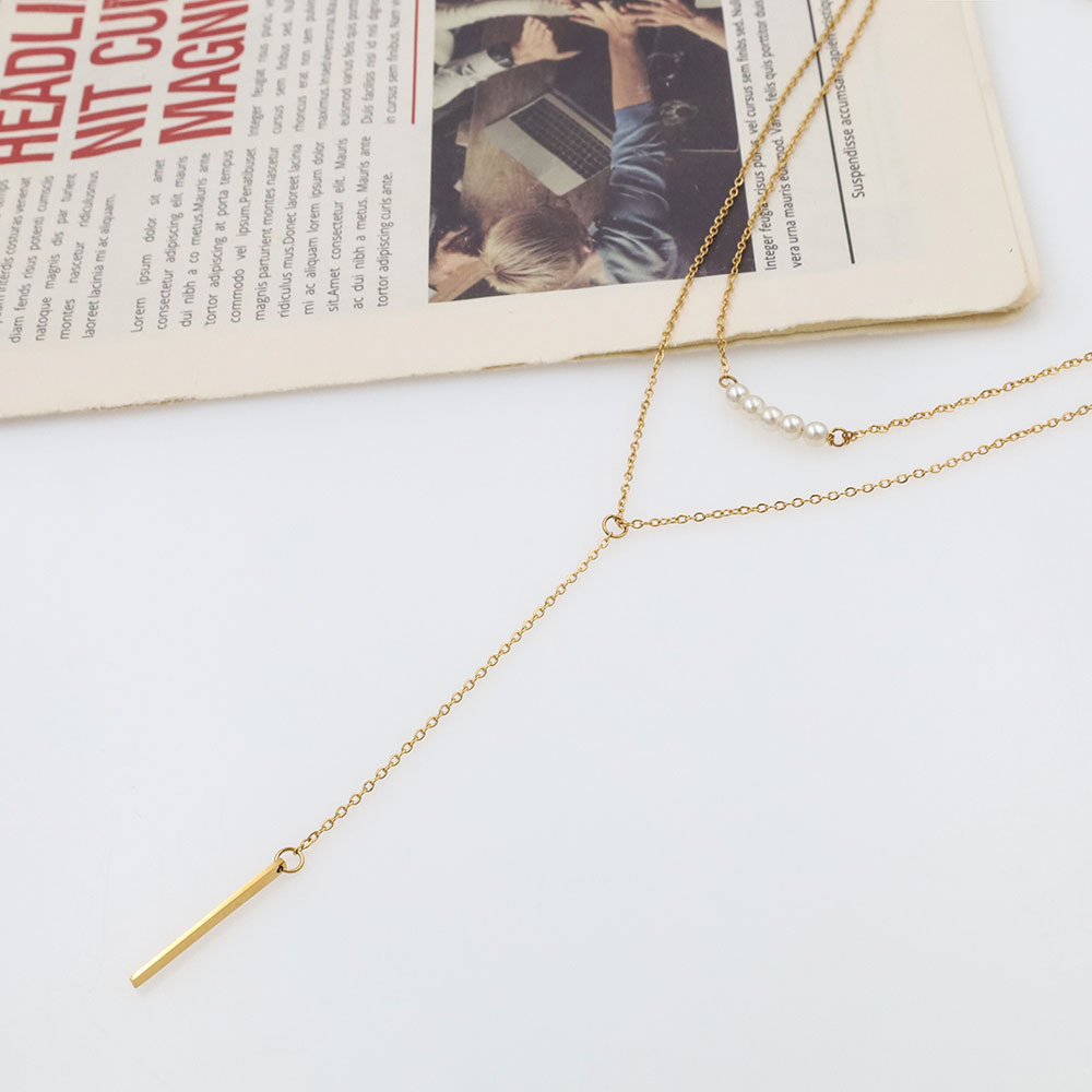 Wholesale Stainless Steel Double Layered Necklace Elegant Fashion Simple Style Fringe Pearl Necklace