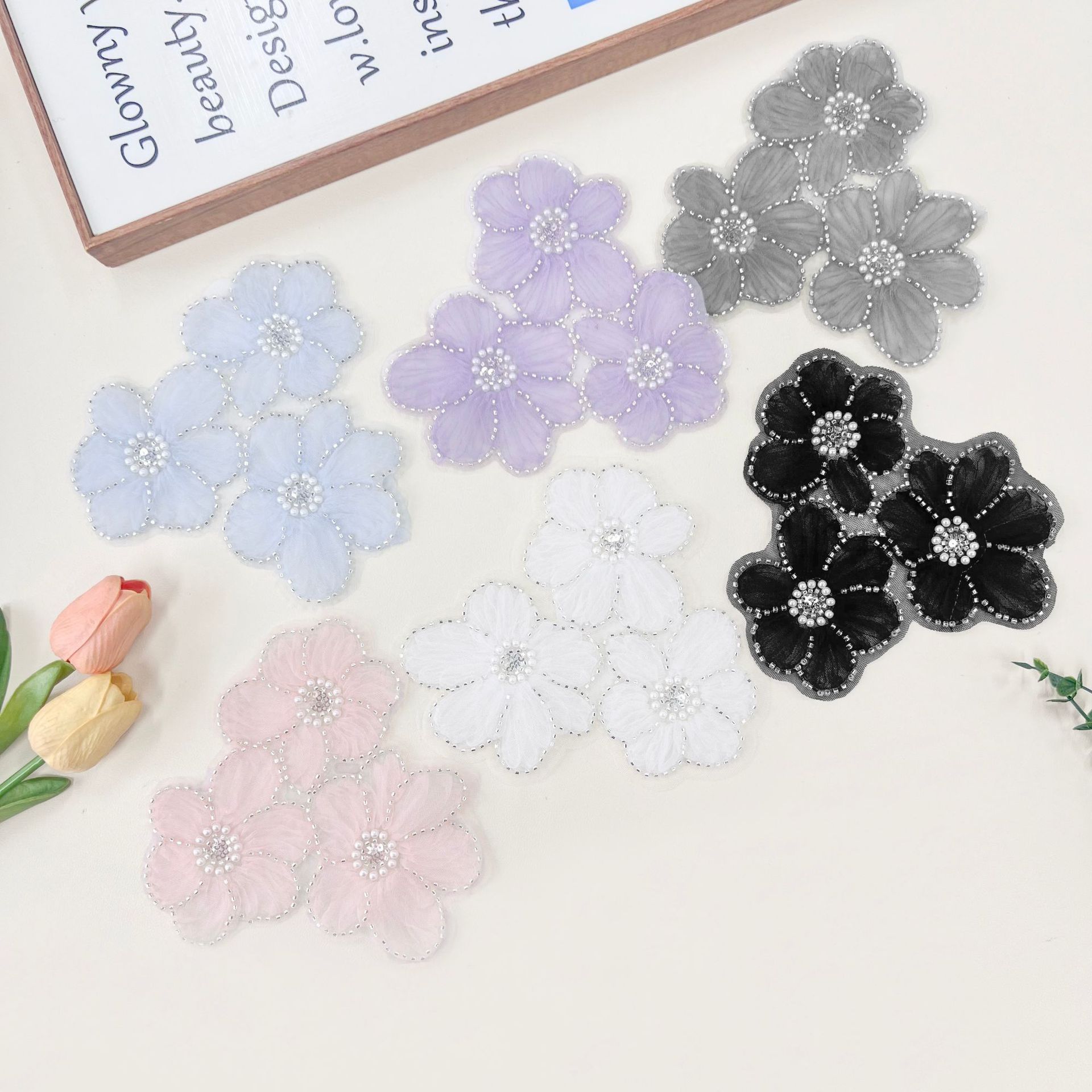 Nuevo 3 - en - 1 tridimensional flor de clavos pesados cuentas de encaje pegado DIY vestido vestido de perlas accesorios