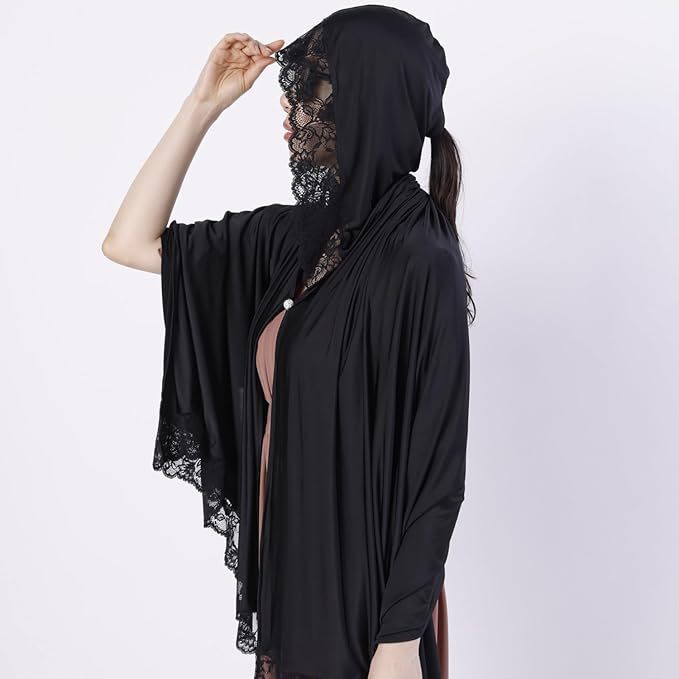 Japanese-Style Sun Protection Uv-Blocking Cooling Shawl with Hat, Multifunctional Convenient Magnetic Buckle Lace-Edged Headscarf