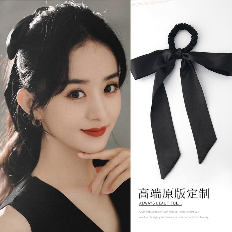 Zhao Liying mismo estilo Accesorios para el cabello cinta puro negro arco diadema hembra grande intestino anillo cabeza cuerda Internet celebridad satén pelo cuerda