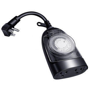 Heavy-duty 24-hour mechanical socket outdoor light timer with 2 grounded sockets