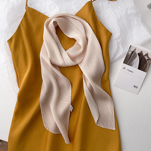  Korean Spring and Autumn New Solid Color Crepe Silk Scarf Women's Decorative Scarf Fashion Hairband Tie Bag Small Scarf Neck Protector