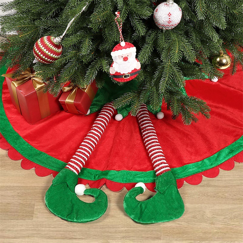 Nuevos productos transfronterizos decoración de Navidad falda de árbol de pierna de elfo rojo de Navidad decoración de delantal de árbol de Navidad lindo