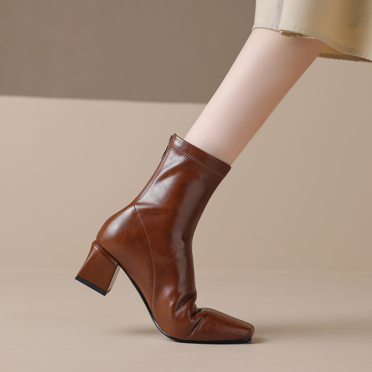Короткие сапоги, ботинки на высоком каблуке, эластичные ботильоны, французский стиль, коллекция 2023, осенние