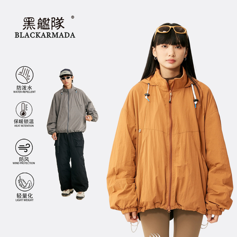 Black Fleet Outdoor Lightweight Soft Shell Jacket Windproof Waterproof Warm Fleece Lined Hooded Loose Jacket