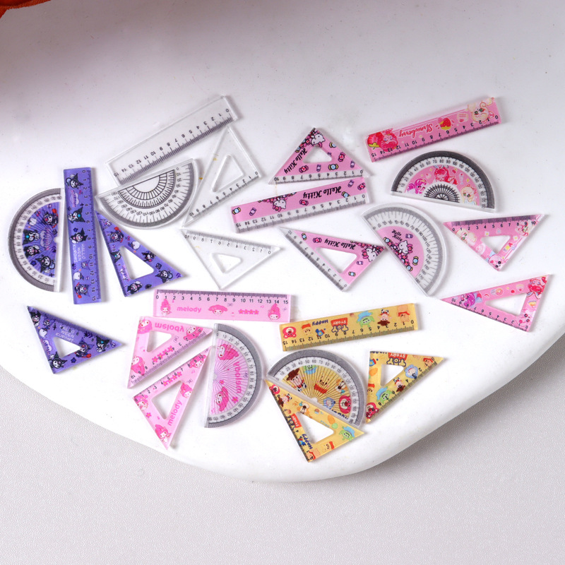 Mini Stationery Complete Set of Mini Miniature Stationery Ruler Ruler Triangle Ruler 4-Piece Set Miniature Miniature Things Mini