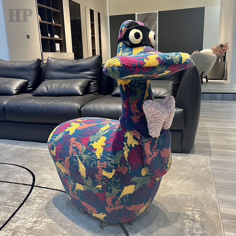 Cute Donald Duck Stool with Swivel Wheels, Leisure Mobile Makeup Chair, Shoe Changing Stool, Living Room Decor