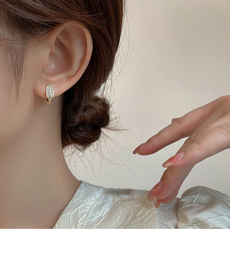 1 Piece Simple Style Commute Leaf Plating Inlay Copper Zircon Earrings display picture 4