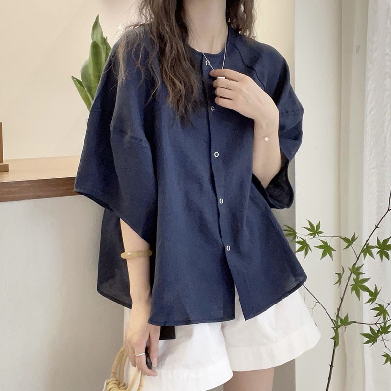 네이비블루 [배를 가려주는 슬리밍탑/숏탑/어깨 여성티셔츠/여성반팔티셔츠/티셔츠 여성 2024new]