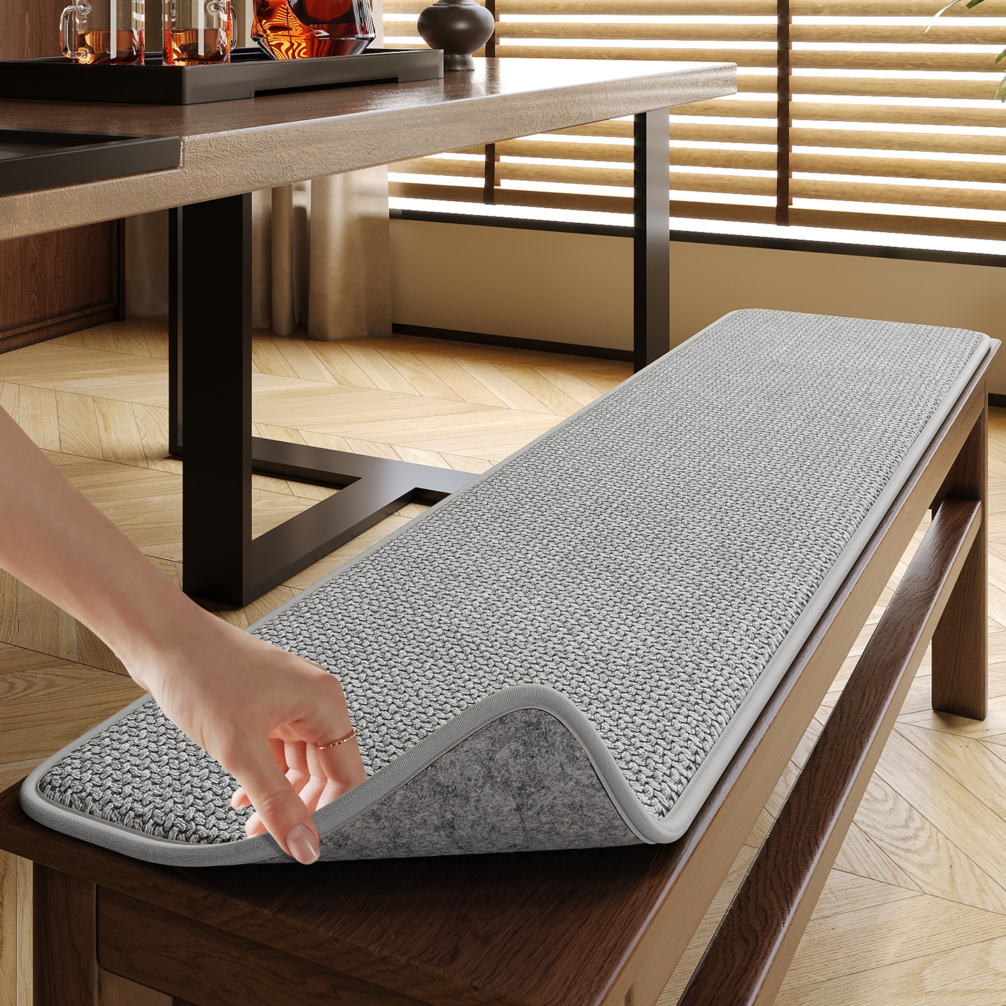 almohadilla de asiento, almohadilla de taburete de madera larga, almohadilla de esponja gruesa, almohadilla de comedor, almohadilla antideslizante para sala de té