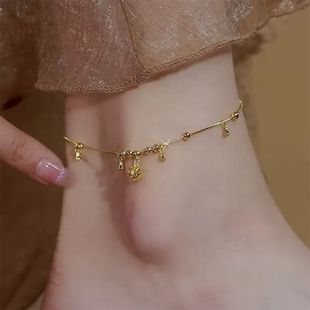 New Style Bell Anklet with a Light Luxury Feel, Wholesale Trendy Minimalist Anklet with Transfer Beads, Pure Copper Cross-Border Women's Foot Accessory