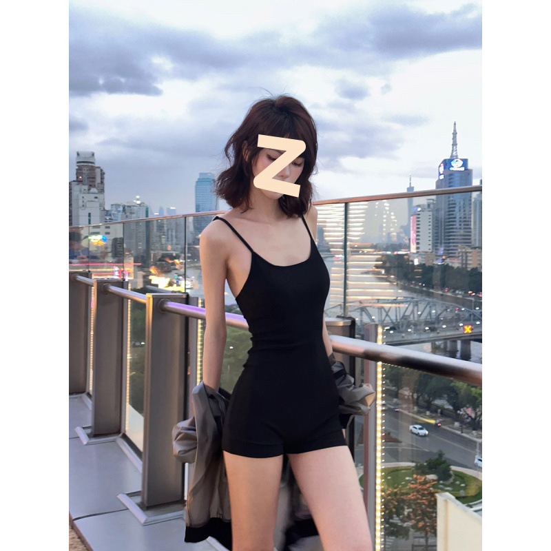American Hot Girl Jumpsuit Slim Shorts Women's Summer Sexy Jumpsuit High-End Fitness Casual Suspenders Pure Color