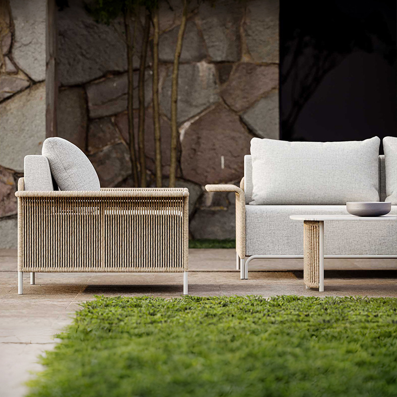 Sofá al aire libre patio trenzado combinación de silla de caña impermeable solar jardín villa terraza de alojamiento nórdico muebles de esquina