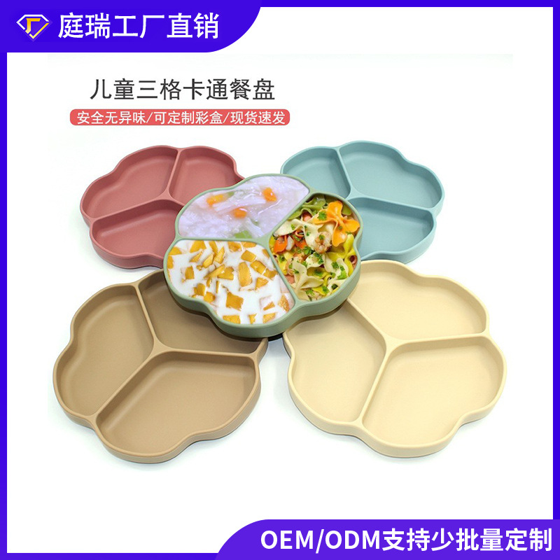 Amazon venta caliente en un plato de silicona para niños herramientas de alimentación para bebés flores de plato al por mayor