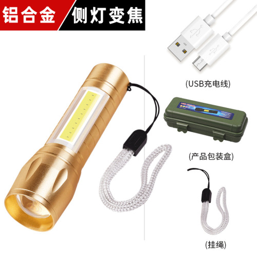 Direct Factory Sale High-Intensity LED Flashlight Emergency USB Charging Side Light Zoom Mini Flashlight