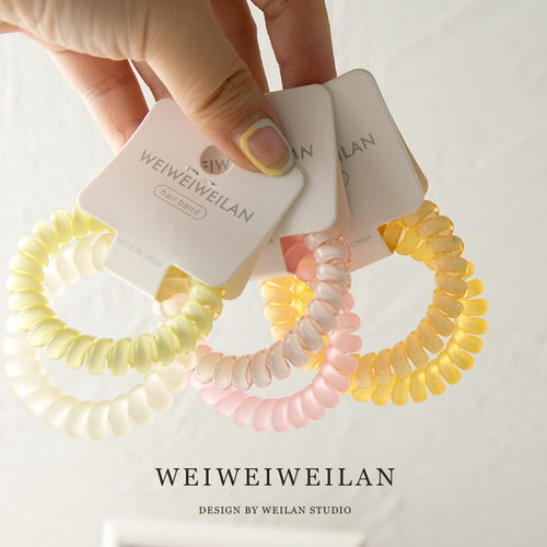 2 card-packed super sweet candy-colored transparent frosted phone cord hair ties, simple and traceless bracelets, elegant Korean hair accessories