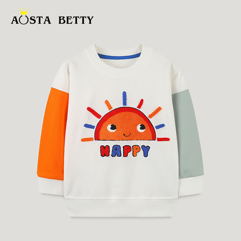 Primavera y otoño nueva ropa para niños sudaderas estilo europeo y americano dibujos animados para niños cuello redondo camisas de fondo moda empalme manga sudaderas para niños
