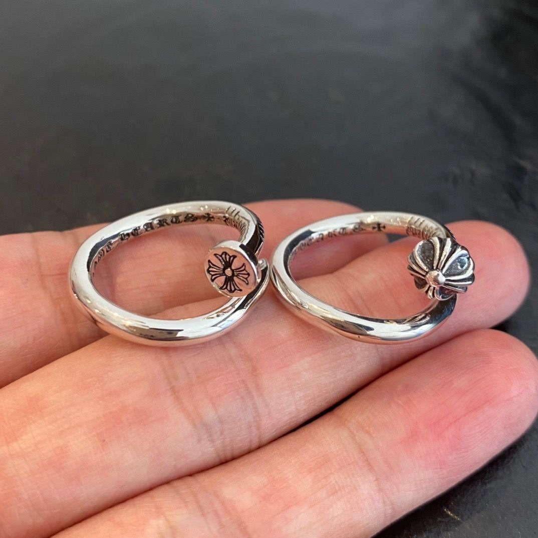 ch克罗伈复古s925纯银开口十字花钉子戒指潮流男女情侣款银饰指环