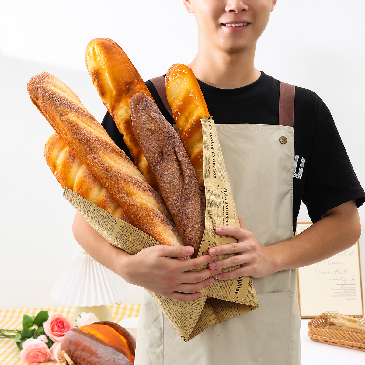 面包玩具软香PU假蛋糕店模型法棍毛毛虫长条面包装饰摆件烘培店