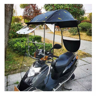 Elektromobil üçün ön şüşə çətiri (günlük) battery-powered tricycle motorcycle, sun - high-definition-sliding-window-sun-protection-tarpaulin-in-golden-wheat-color-rain-curtain-the-car-has-a-rearview-mirror