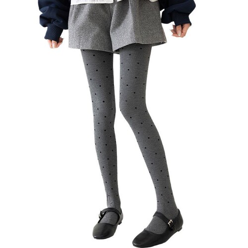 Gray Polka-Dot Tights for Women—Spring and Autumn, Thin Outerwear Style, Thickened Black Compression Leggings, Wholesale from Manufacturer