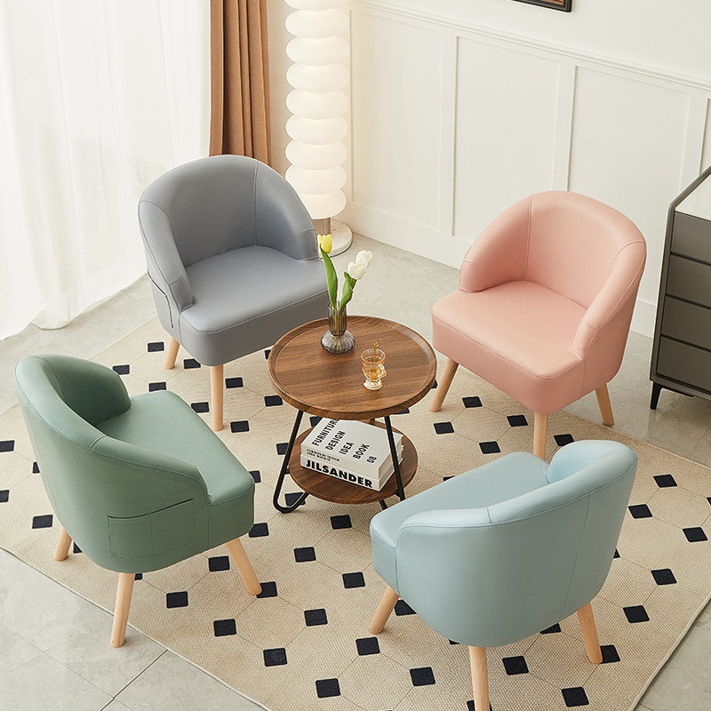 Sofá de ocio de madera sólida silla de respaldo de dormitorio pequeño balcón tela económica perezosa