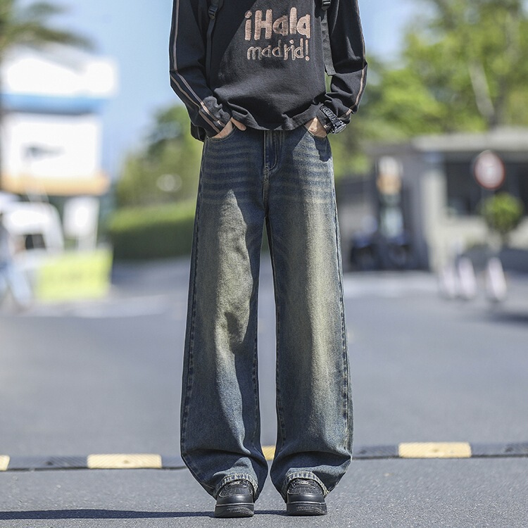 High-Quality Special Semi-Elastic Low Shrinkage Whisker Horse Denim Jeans (Special Limited Edition) Retro Blue Retro Black