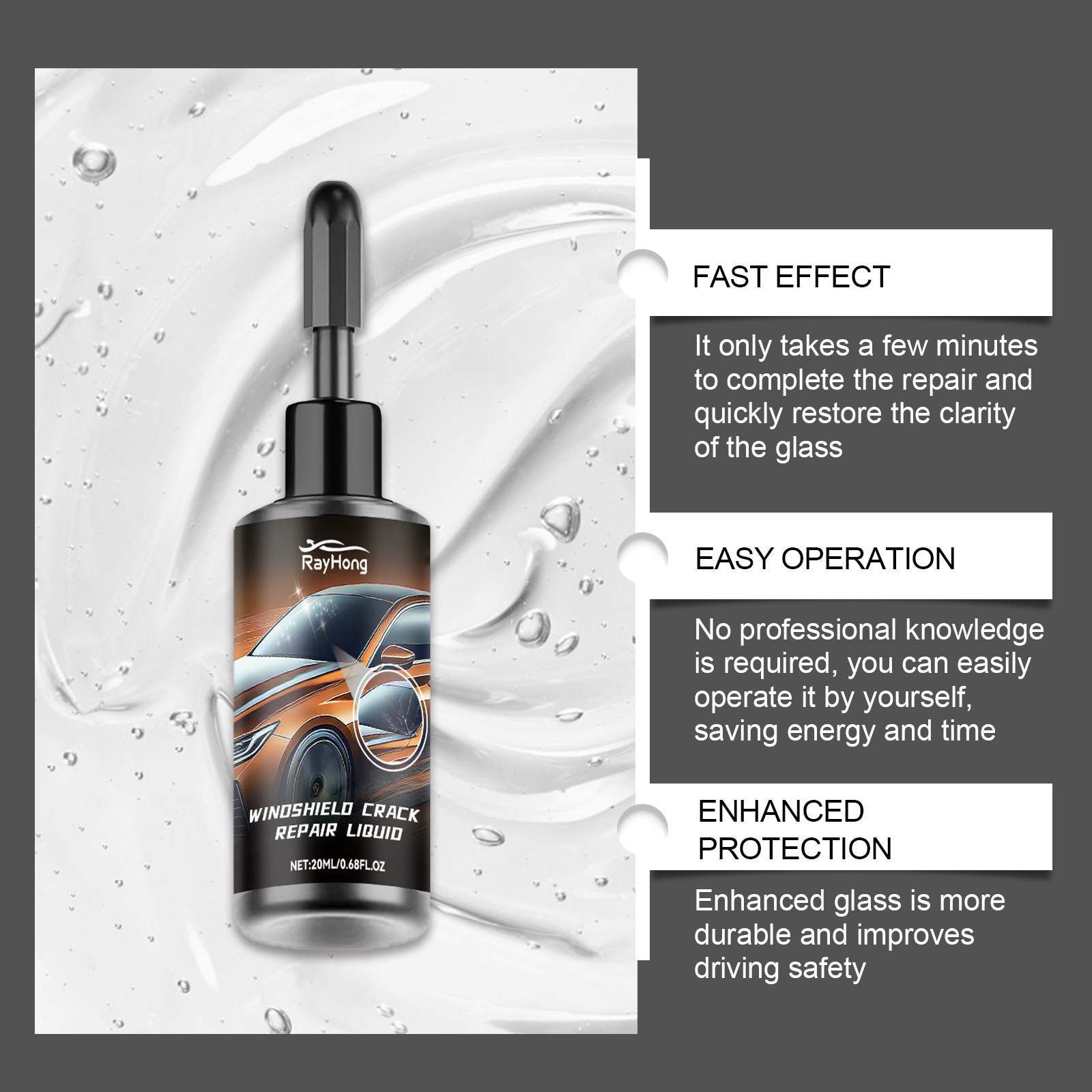 Rayhong Windshield Repair Kit Fills Cracks for Clear Vision Renovation and Repair Kit
