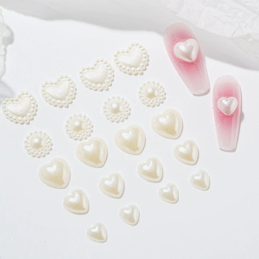 Нейл-арт с жемчугом, полукруг, сердце, жемчуг, украшения для ногтей, белый жемчуг, плоская подошва, мини-стерео, сердце, жемчужные аксессуары