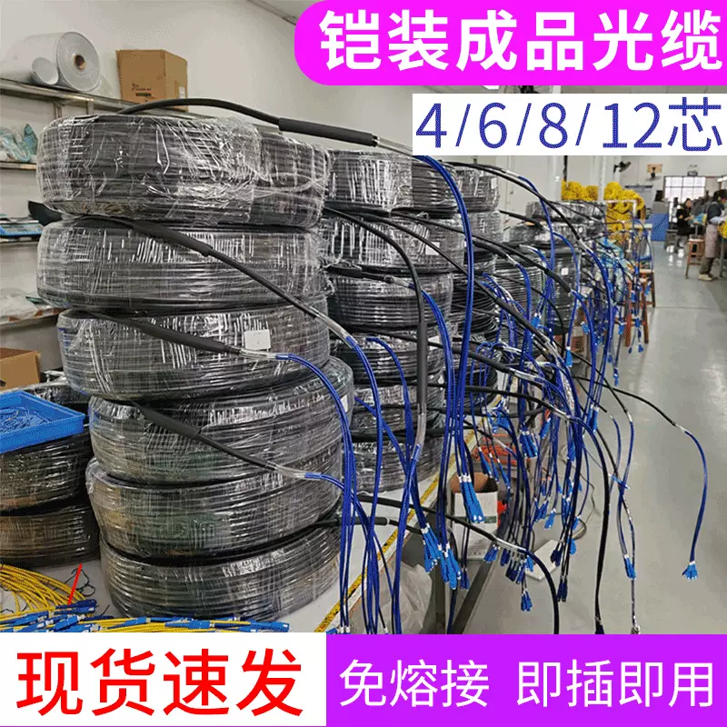室外单模铠装成品光缆GYXTW2芯4芯6芯8芯12芯光纤线免熔接光缆