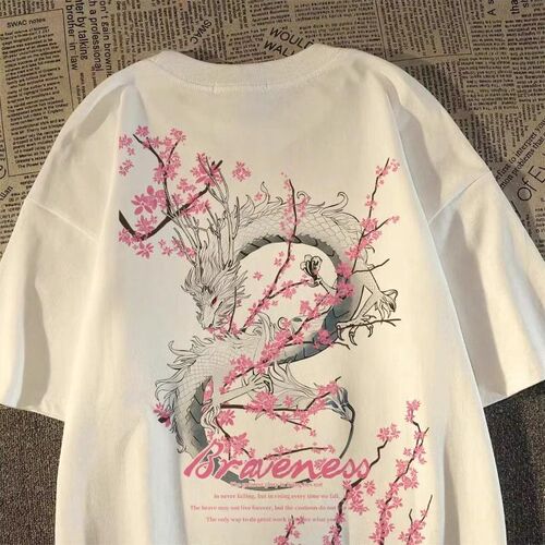 National Trend Print Short-Sleeve T-Shirt for Men and Women Loose Fit Summer Insta Fashion Cool Half-Sleeve Couple's Outfit Versatile Unique Top