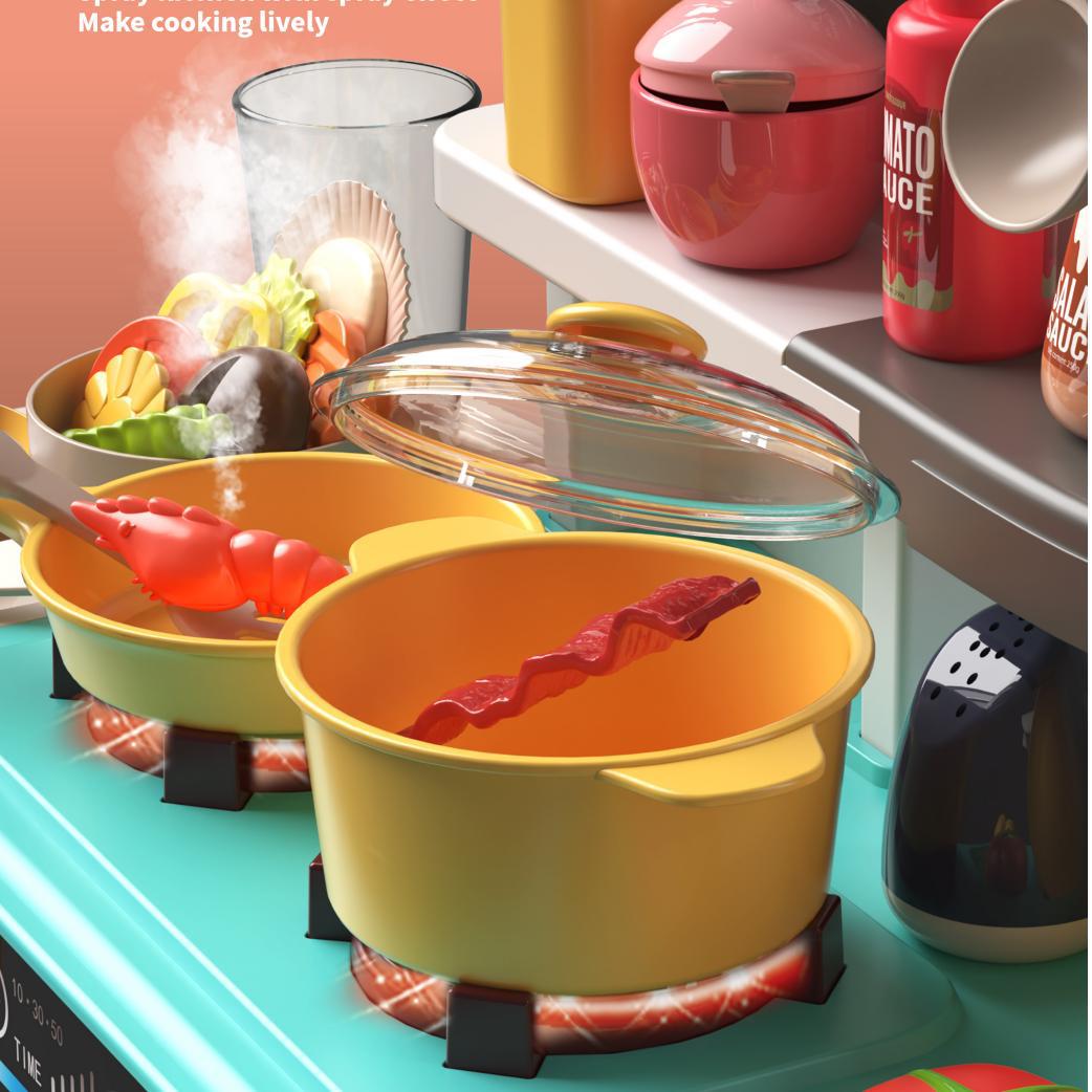Comercio exterior para niños 68cm simulación sonido y luz salida de agua temperatura cambio spray cocina cocina vajilla mesa jugar a la casa cocina juguetes de cocina