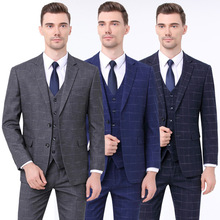 专柜西服套装男士三件套英伦商务修身职业正装韩版灰色休闲西装男