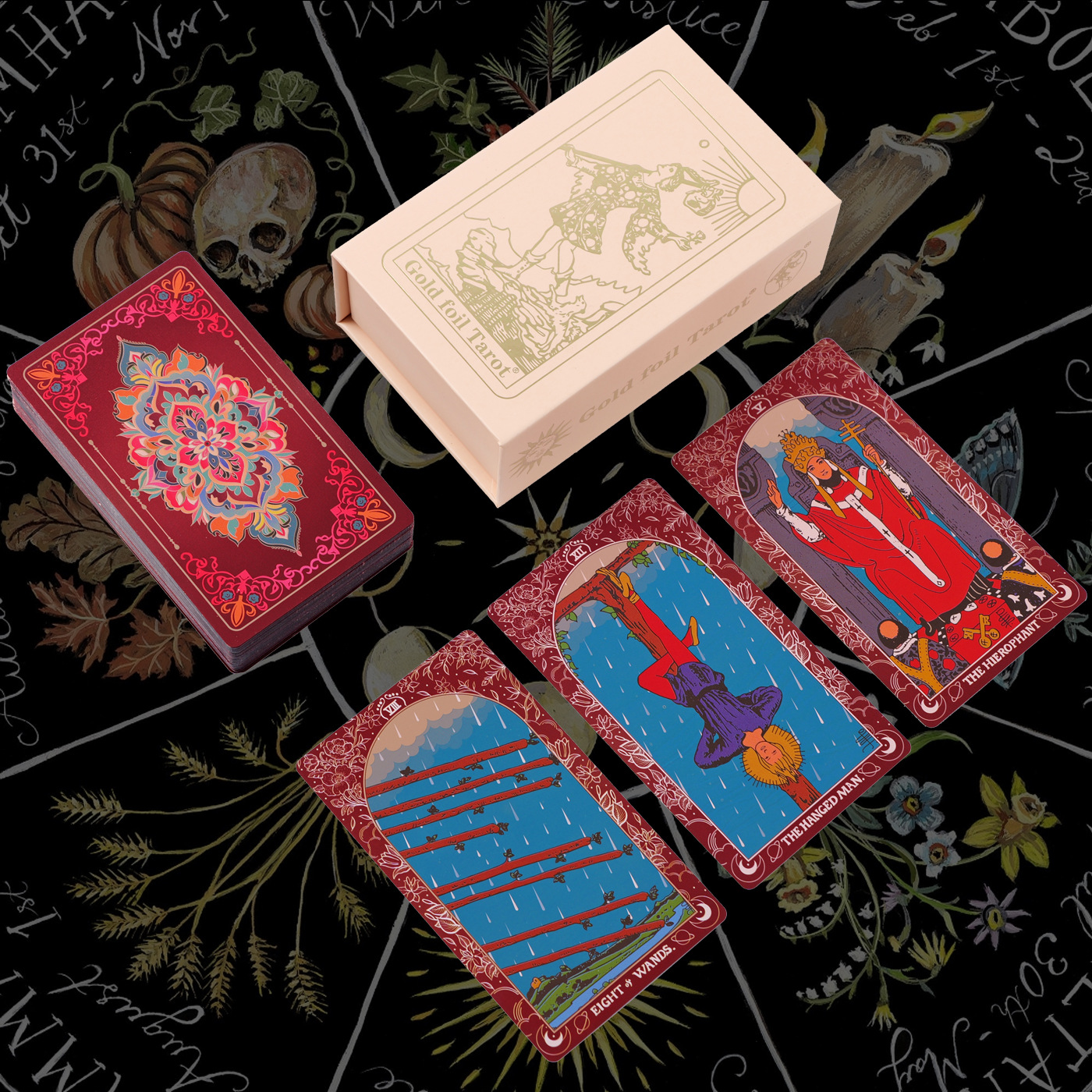 Retro Tarot Cards Gold Foil Waterproof Board Game For Parties_voghion.com