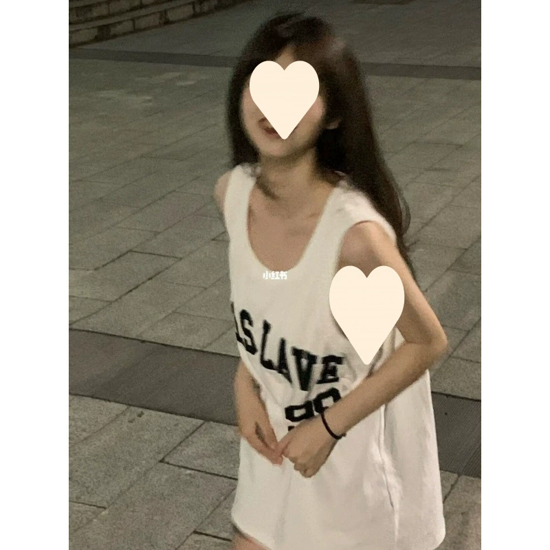 Летняя студенческая футболка средней длины с круглым вырезом в стиле ретро с буквенным принтом, свободный спортивный жилет без рукавов, футболка, топ, женский тренд
